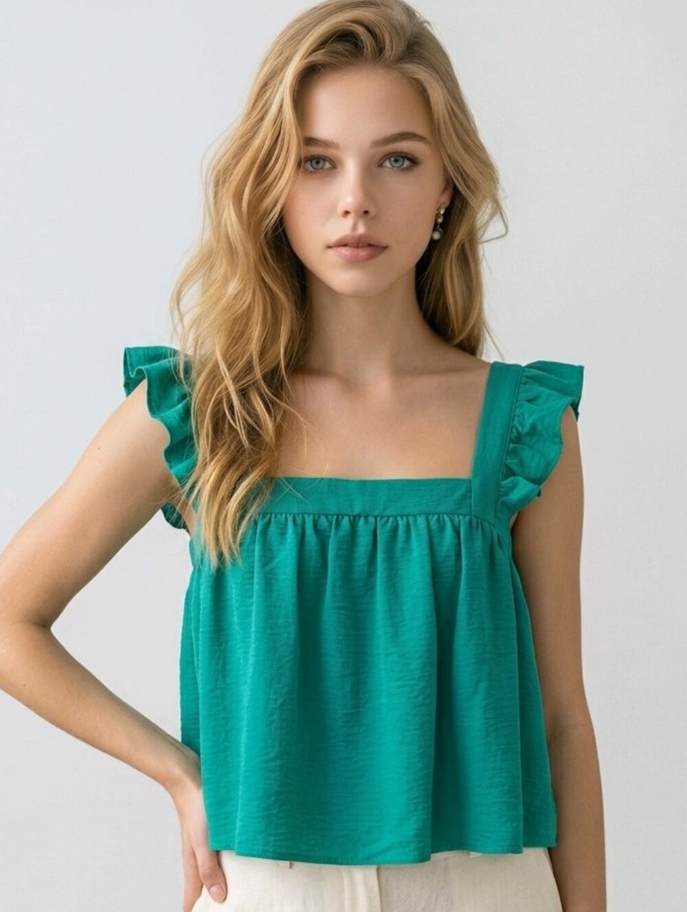 Sienna Sky Jade Green Ruffle Blouse